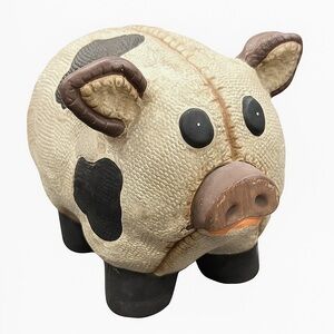 Stitched Burlap Effect Ceramic Pig Statue